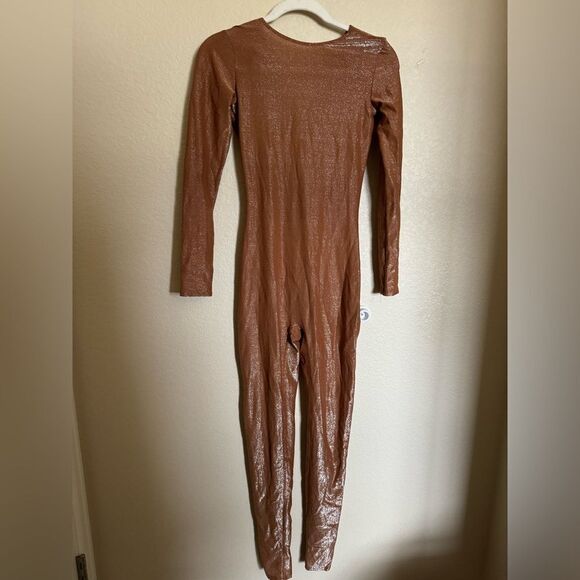 SKIMS Shimmer Glitter Catsuit Onesie Size Small in Umber Long Sleeve - Picture 3 of 10